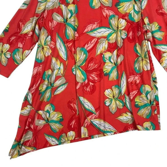 Susan Graver Blouse Womens Size XL Orange Tunic Top Asymmetrical Hem 3/4 Sleeve - Picture 4 of 12